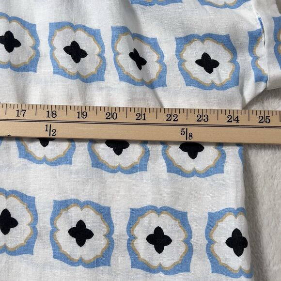 Ann Taylor Geo Linen Popover Short Sleeve Top Sz L Multicolor Relaxed 1/4 Button - Picture 10 of 11